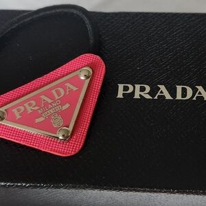 Prada Hot Pink Triangle Enamel Logo Hair Tie